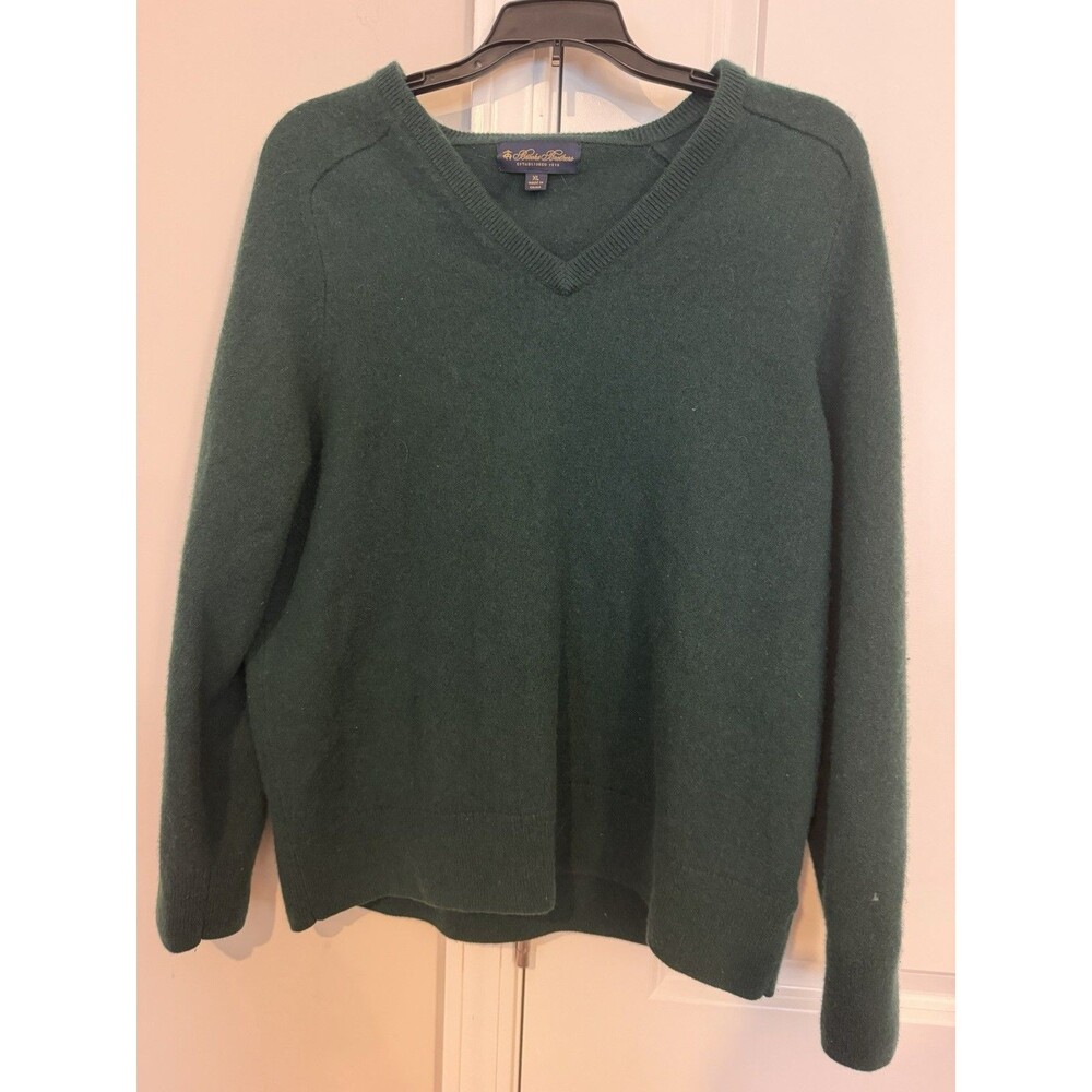 Brooks Brothers Men's Dark Green V-Neck Sweater 100% Cashmere, Size XL